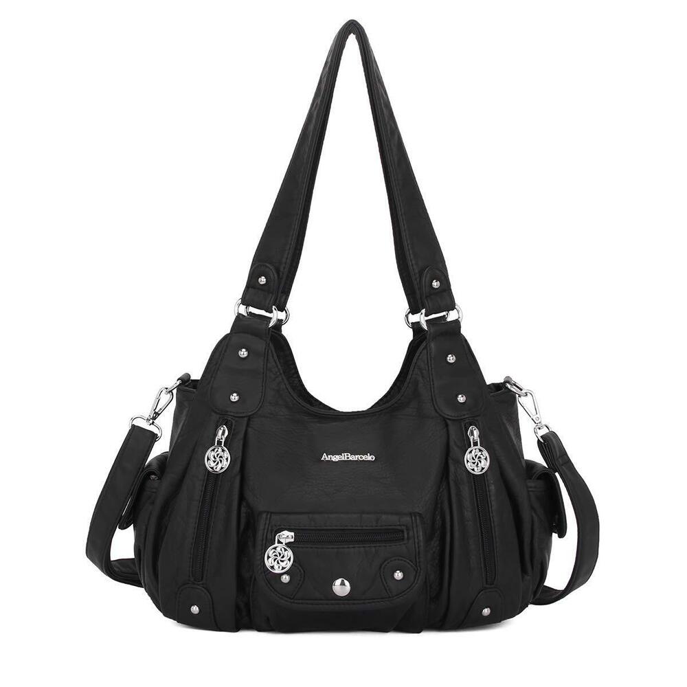 1112 Purses Soft PU Leather Hobo Bag Shoulder Bag Black